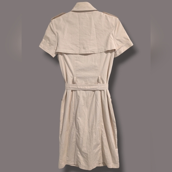 Escada Cream Fitted Belted Short Sleeve Button-Up Midi Shirt Dress Utility - Picture 2 of 11